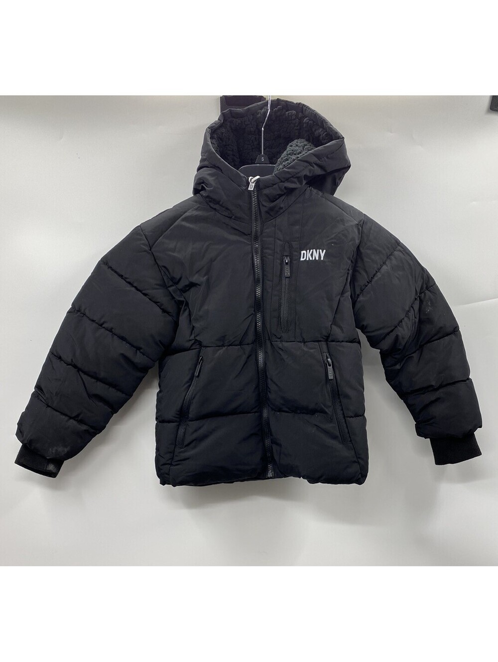 DKNY Girls Jacket Full Zip Long sleeve Sherpa Lined Hoodie Color Black Size 7